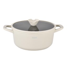 Tigai si seturi OALA DIN ALUMINIU TURNAT SUB PRESIUNE SI ACOPERIRE CERAMICA CU CAPAC DIN STICLA – 28 CM – ZG-ACS 15 CREM