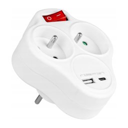 Multipriză cu 2 prize și întrerupător + USB-C + USB-A