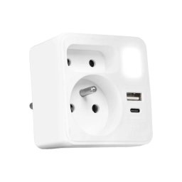 Multipriză cu 2 prize + USB-C + USB-A, cu iluminare LED 0,5W/230V 3000K