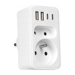 Adaptor de priză cu 2 prize + 2x USB-C + 2x USB-A