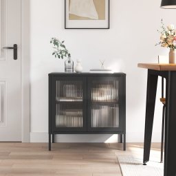 Gossi dulap, negru, 70x35x70 cm, sticla si otel