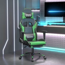 Gossi scaun de gaming cu suport picioare negru/verde, piele ecologica