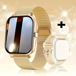 Ceas Smartwatch pentru barbati si femei, curea metalica + cadou curea silicon, PMNL416369 (Culoare: auriu)