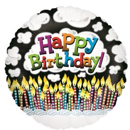 Balon folie rotund Happy Birthday lumanari 45 cm