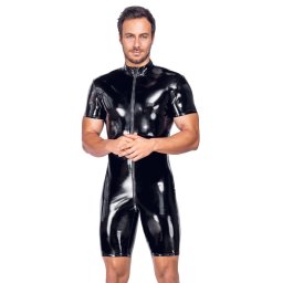 Black Level Vinyl Playsuit with Short Sleeves & Legs 2890577 Black 3XL