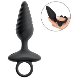Anos Flexible Butt Plug Twisted Design with Vibrations Black