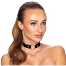 Cottelli Wide Choker with Metal Heart Black