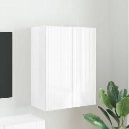 Dulap TV de perete Alb lucios 59,5 x 31 x 80 cm Lemn compozit GartenMobel Dekor