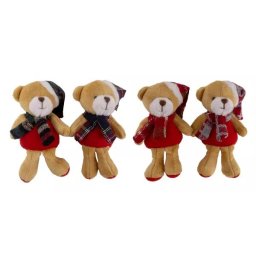 Figurină de pluș urs cu eșarfă, agățabilă - 12 cm, diverse modele