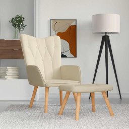 Scaun de relaxare cu taburet, crem, material textil GartenMobel Dekor