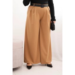 Kesi Włoski Women's Plus Size pants with wide legs and a belt camel