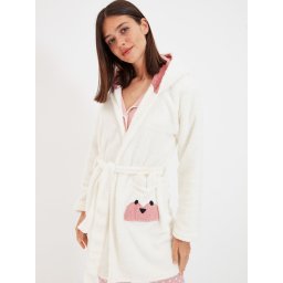 Trendyol Halat de baie scurt ecru / roz pal / negru