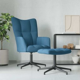 Scaun de relaxare cu taburet, albastru, catifea GartenMobel Dekor