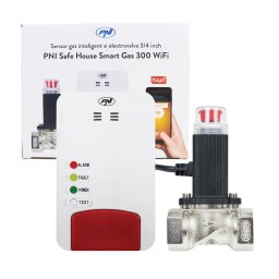 Kit senzor gaz inteligent si electrovalva PNI Safe House Smart Gas 300 WiFi cu alertare sonora, aplicatie de mobil Tuya Smart,