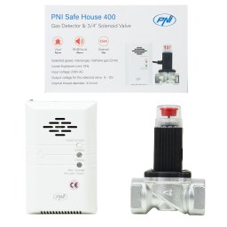 Kit PNI Safe House 400 senzor de gaz si electrovalva 3/4 inch, alarma sonora si luminoasa, 85dB