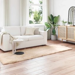 Covor din Lana Faux Tafalla Bej 80 x 250 cm Poliester GartenMobel Dekor