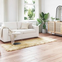 Covor din Lana Faux Tafalla Crem 80 x 250 cm Poliester GartenMobel Dekor