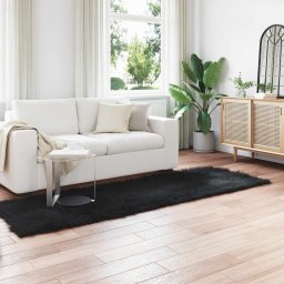 Covor din Lana Faux Tafalla Negru 80 x 250 cm Poliester GartenMobel Dekor