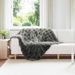 Patura din Blana sintetica de Iepure 4 pcs Gri închis GartenMobel Dekor