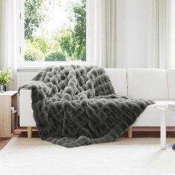 Patura din Blana sintetica de Iepure 4 pcs Gri închis GartenMobel Dekor