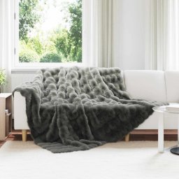 Patura din Blana sintetica de Iepure 4 pcs Gri închis GartenMobel Dekor