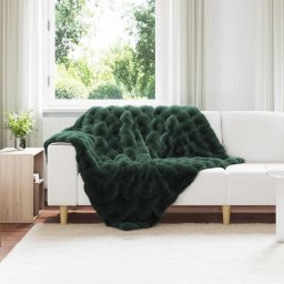 Patura din Blana sintetica de Iepure 4 pcs Verde închis GartenMobel Dekor