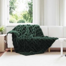 Patura din Blana sintetica de Iepure 4 pcs Verde închis GartenMobel Dekor