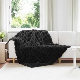 Patura din Blana sintetica de Iepure 4 pcs Negru 150 x 220 cm GartenMobel Dekor