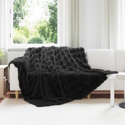 Patura din Blana sintetica de Iepure 4 pcs Negru 240 x 270 cm GartenMobel Dekor