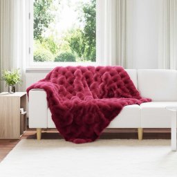 Patura din Blana sintetica de Iepure 4 pcs Rosu Bordeaux GartenMobel Dekor