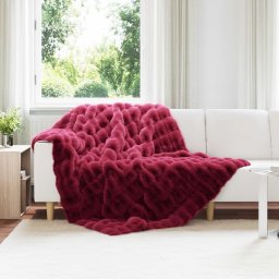 Patura din Blana sintetica de Iepure 4 pcs Rosu Bordeaux GartenMobel Dekor