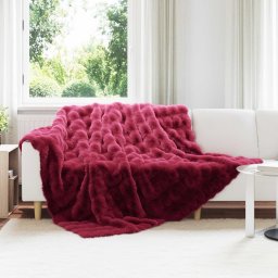 Patura din Blana sintetica de Iepure 4 pcs Rosu Bordeaux GartenMobel Dekor