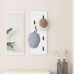 Cuier de perete pentru hol alb, din lemn, 30 x 1,5 x 80 cm