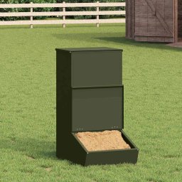 Hranitor pentru porci metalic, 20 kg, verde masliniu, 55 x 51 x 91,5 cm
