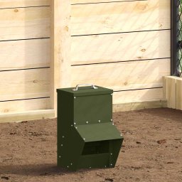 Hranitor pentru pui din otel, 2 kg, verde masliniu, 20 x 25 x 35 cm