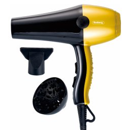 Uscator de par cu difuzor Rosberg R51100SD, 2000W, 3 setari temp., 2 viteze, Motor DC, Negru/Galben