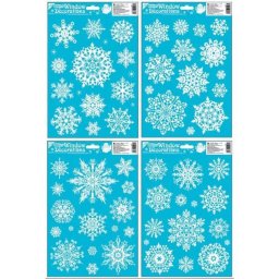 Fulgi de nea, autocolant cu sclipici pentru fereastră, 42 x 30 cm, alb - diverse modele