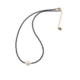 Colier Onix sfere fatetate 2mm, elemente aurii si Perla
