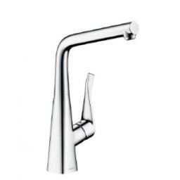 Baterie bucatarie monocomanda Hansgrohe gama Metris 320, otel inoxidabil