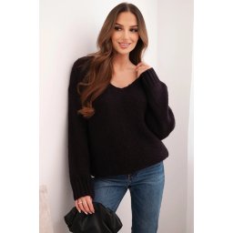 Kesi Włoski Women's sweater made of soft knit with a V-neck plum
