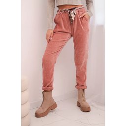 Kesi Włoski Women's viscose pants with a scarf belt dark pink