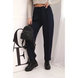 Kesi Włoski Elegant women's high-waisted pants with a tie at the waist navy blue