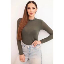 Kesi Włoski Women's cashmere blouse with a delicate turtleneck and long sleeves, khaki
