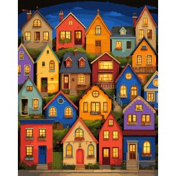 Set pictura pe numere, cu sasiu, Case colorate, 40x50 cm