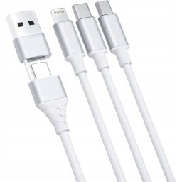 Cablu de date, 3MK, 3in1, USB-A/C la C/Micro/Lightning, 1.5m, alb