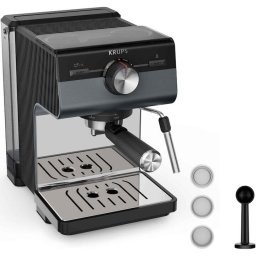 Espressor manual Krups Authentic+ C80 XP384G10, 15 bari, rezervor apa detasabil 2 L, duza spumare lapte, functie apa fierbinte, compatibilitate paduri ESE, oprire automata, negru
