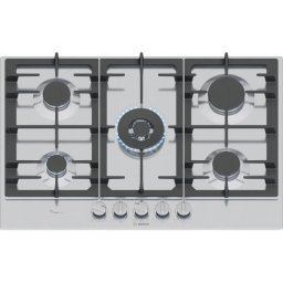 Plita incorporabila gaz Bosch PCQ7A5I90, 5 arzatoare, tehnologie FlameSelect, 75 cm, Inox
