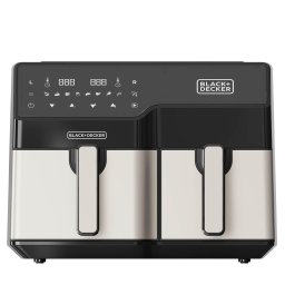 Friteuza cu aer cald Black & Decker BXAF9000E Double, Capacitate 9 L, Autonoma, 2500 W, Neagra, Otel inoxidabil