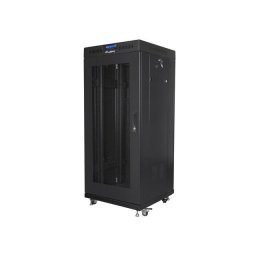 Dulap Rack Lanberg, 19", 27U, 600x600mm, Perforat, cu LCD, Negru