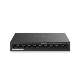 Switch MERCUSYS MS110P, 10 porturi total, 8 porturi Fast Ethernet (10/100 Mbps) PoE+, 2 porturi Gigabit RJ45 uplink